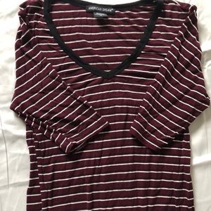 Burgundy and black striped quarter sleeve top